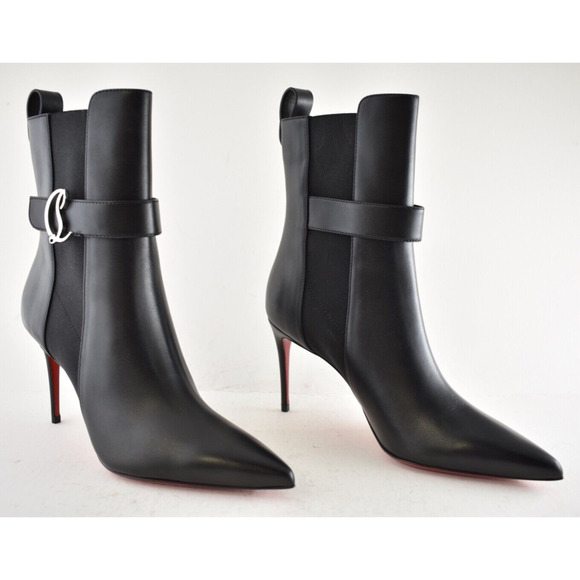 Christian Louboutin SO CL Chelsea Booty 85 Black Leather Ankle Heel Bootie 37.5 - Picture 4 of 14